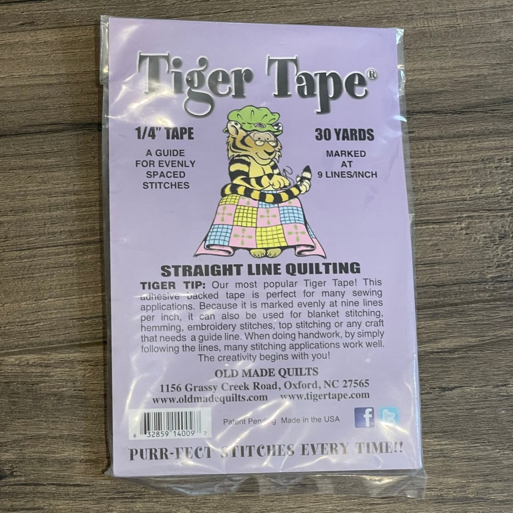 Tiger Tape 1/4" Straight Line Quilting Guide 30 Yards 9 Lines Per Inch NEW